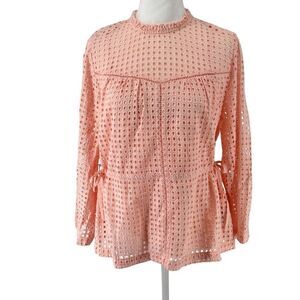 Point Sur Beautiful Blush Pink Lace Eyelet 100% Cotton Blouse L/S Sz 4 EUC